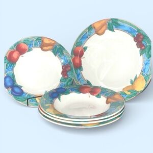Victoria Beale FORBIDDEN FRUIT #9024 / 5 pc Soup Salad Bowls Colorful Fruit